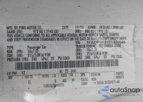 2014 Ford Focus Se из США, поврежденный, VIN 1FADP3K29EL233545